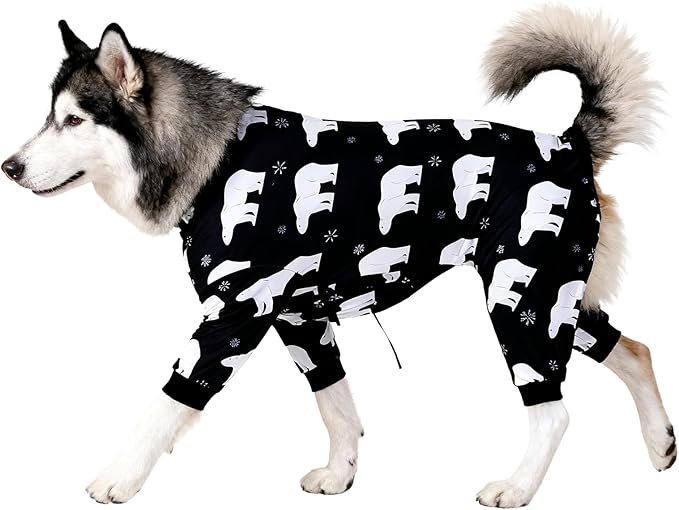 LovinPet Shirts for Dogs Large, Stretch Cotton Pet Shirts with Animal Print, Full Coverage Dog Clothing Perfect to Prevent Licking Wounds After Surgery for Medium & Large Dogs, Black XXL