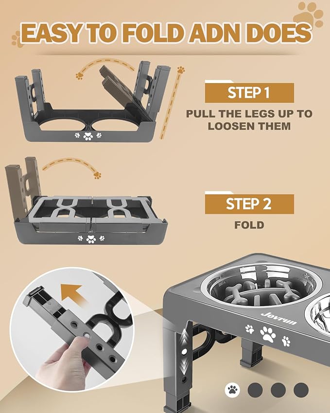 Elevated Dog Bowls, Dog Feeder with Stainless Steel Dishes & Slow Feeder Bowl, 5 Heights Adjustable Raised Stand for Medium Large, Food Dishes with Non-Slip Feet