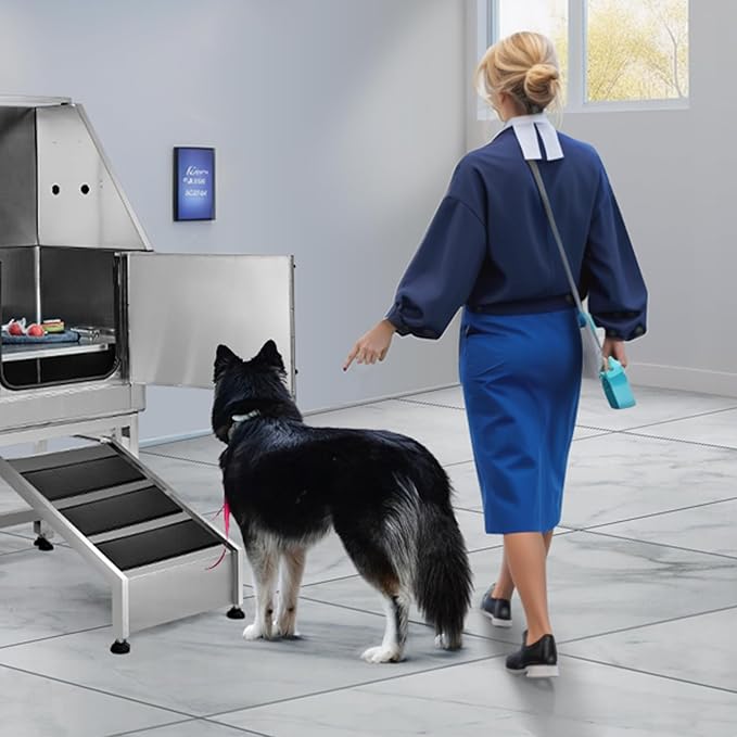 VEVOR 62" Pet Dog Bathing Station w/Ramp, Professional Stainless Steel Dog Grooming Tub w/Soap Box, Faucet,Rich Accessory,Bathtub for Large,Medium,Small Pet, Washing Sink for Home(Right)