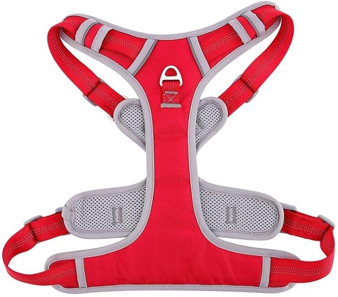 Adjustable Dog Harness - No Pull, Reflective, Soft Padded for Small, Medium, Large Dogs - Includes Leash Red M