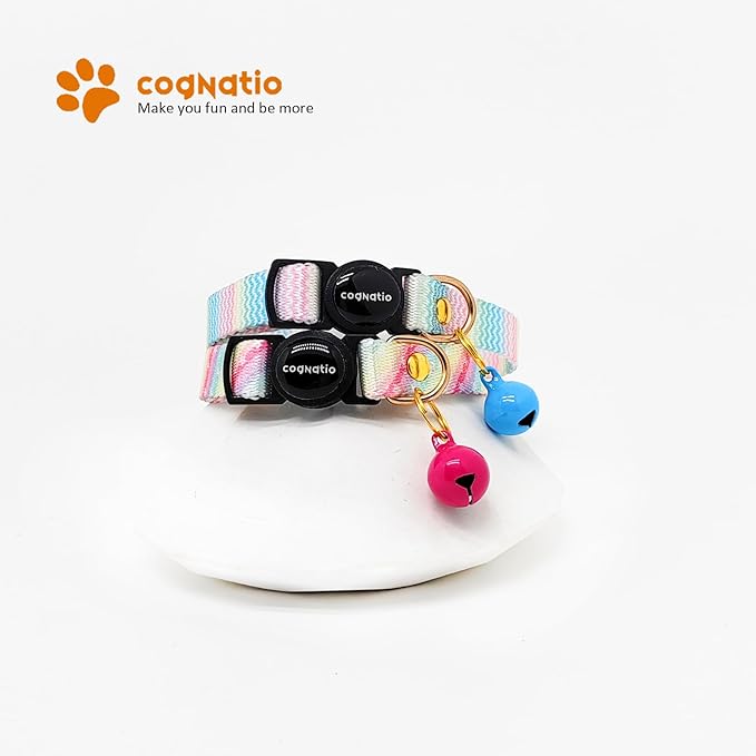 2 Pack Breakaway cat Collars with Bell,Safety Quick Release Pendant Cute Kitten Collar,Adjustable 20-30cm (Rainbow02, 20-30cm)