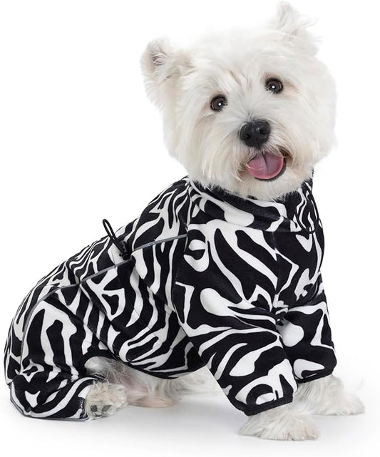 Fleece Dog Coat for Small Medium Dog,Pullover Pajamas Jumpsuit Bodysuit Puppy Coats with Legs, Pet Windproof Warm Cold Weather Jacket Full Body Vest Cozy Snowsuit Outfit Clothes (Zebra Striped, XL)