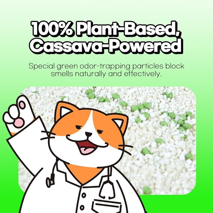 DOOBIT Cassava Cat Litter, Spherical, Non-Stick Super Clumping, No Odor,No Dust,No Mess, Natural Ingredient,Plant-Base,Loved by Cats,Safe, Mixable with Clay or Various Cat Litter (5.7lb x 2pack)