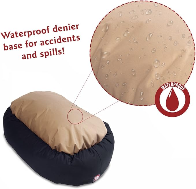 Majestic Pet 24 Inch Poly-Cotton Sherpa Calming Dog Bed Washable 24x18x7 (inch) – Cozy Soft Round Donut Dog Bed with Spine for Head Support - Pet Bed Small - Black