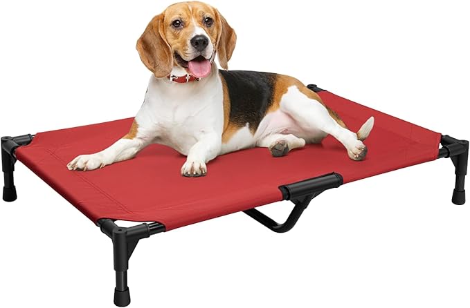 Love&go Elevated Dog Bed with Metal Frame, Cooling Raised Pet Cot for Dog and Cat (M - Red Bed, Medium-29.9x19.5x5.5 inch)