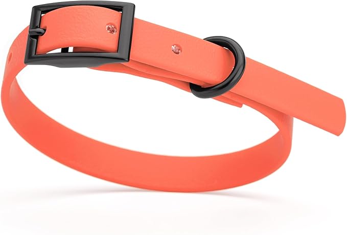 Dogline Biothane Coated Webbing Dog Collar with Black Metal Hardware: Durable Easy-Clean Everyday Collar for Dogs - Comfortable Adjustable Odor-Resistant Pet Collar, W1/2" x L9-12, Coral