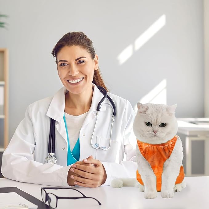 Avont Cat Recovery Suit - Kitten Onesie for Cats After Surgery, Cone of Shame Alternative Surgical Spay Suit for Female Cat, Post-Surgery or Skin Diseases Protection -Tie-dye Orange(S)