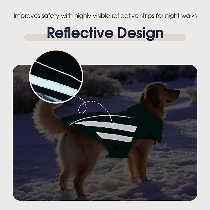 IECOii Warm Dog Coat - Waterproof Dogs Jackets & Windproof Snow Jacket for French Bulldog & Corgi, Adjustable & Reflective Warm Vest with Fleece Lining for Walking, Camping, Hiking, Green, Sizes L