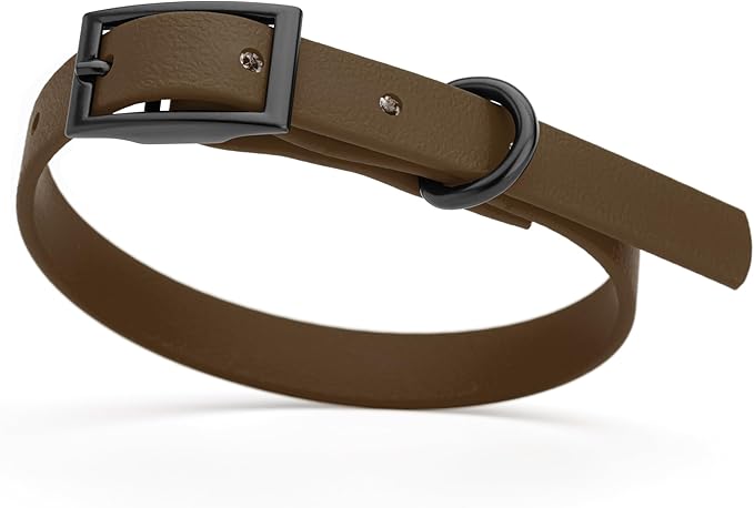 Dogline Biothane Coated Webbing Dog Collar w/Black Metal Hardware: Durable Easy-Clean Everyday Collar for Dogs - Comfortable Adjustable Odor-Resistant for Pets, W1/2" x L9-12, Dark Chocolate Brown