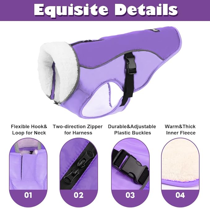 EMUST Dog Winter Coat, Thick Windproof Jacket, Purple, XXL