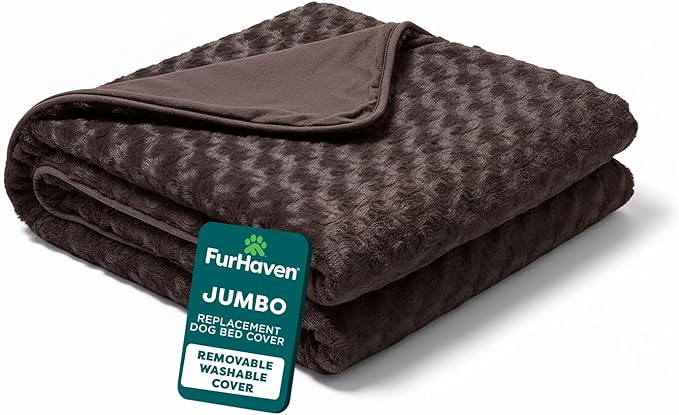 FurHaven Replacement Dog Bed Cover, Contour Luxe Lounger Design, Soft & Breathable Fabric for Cozy Comfort, Machine Washable, Jumbo/XL, Ultra Plush Faux Fur & Suede, Chocolate