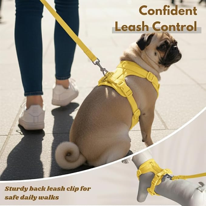 Dog Harness, No-Pull Pet Harness with 3 Leash Clips, Adjustable Soft Padded Dog Vest, Breathable Mesh Cushion for Small Medium Large Dogs (Yellow, Small (Neck:12"-16" Chest 16"-20"))