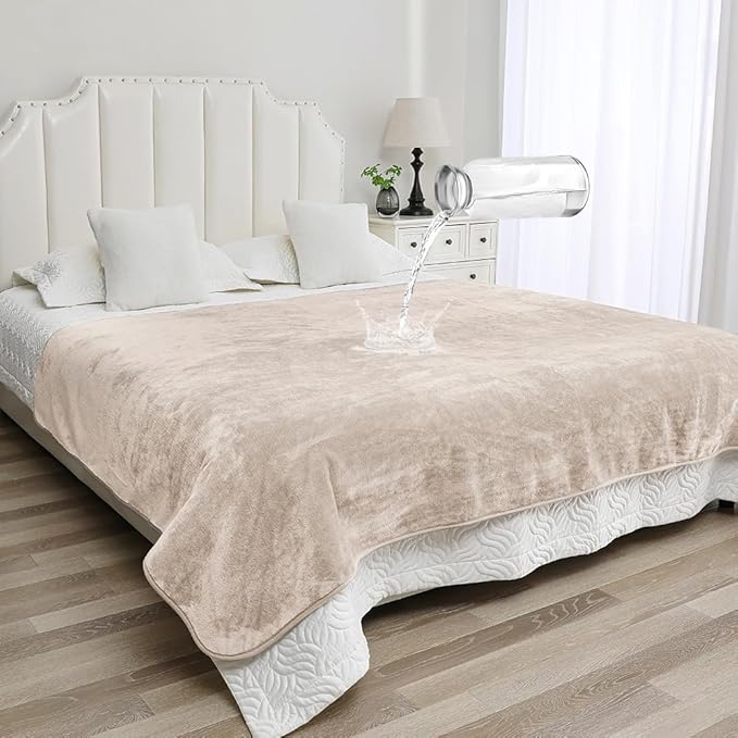Waterproof Blanket for Couples – Ideal for Couch & Bed Splash Proof Sherpa Throw, Leakproof TPU Layer, Stain Resistant Washable Bed Protector – Khaki, 80"x60"