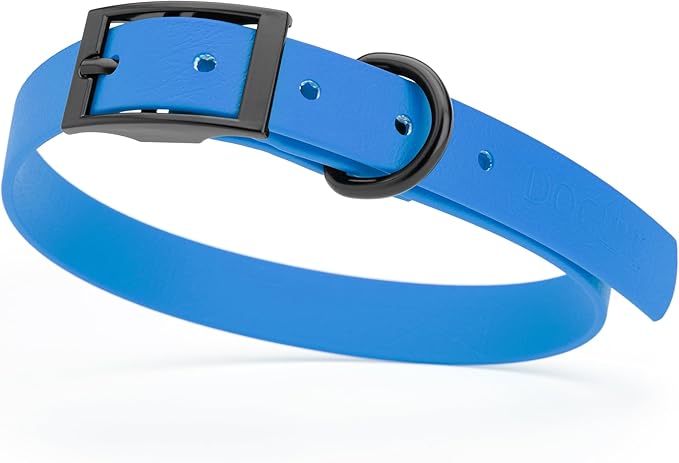 Dogline Biothane Coated Webbing Dog Collar with Black Metal Hardware: Durable Easy-Clean Everyday Collar for Dogs - Comfortable Adjustable Odor-Resistant Pet Collar, W3/4" x L15-18, Cerulean Blue