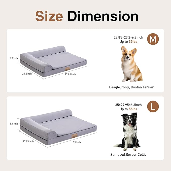 Dog Bed Medium Size Dog, Orthopedic Dog Bed for Medium Dogs, Waterproof Memory Foam Pet Bed, Dog Couch Sofa with Washable Removable Cover, Grey - 27.95x23.2x6.3in