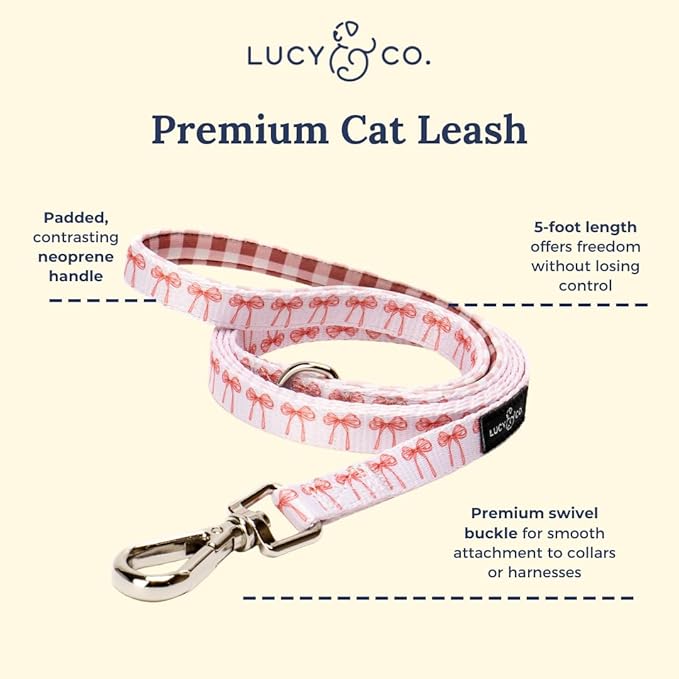 Lucy & Co. Take a Bow Step-in Cat Harness & Leash Bundle – Reflective, Breathable & Adjustable Harness for Cats, Kittens & Small Dogs, Lightweight & Secure and Dual Leash Clips – Small