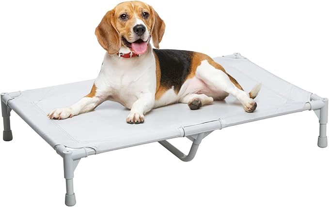 Love&go Elevated Dog Bed with Metal Frame, Cooling Raised Pet Cot for Dog and Cat (Medium-29.9x19.5x5.5 inch, M - Grey Bed)