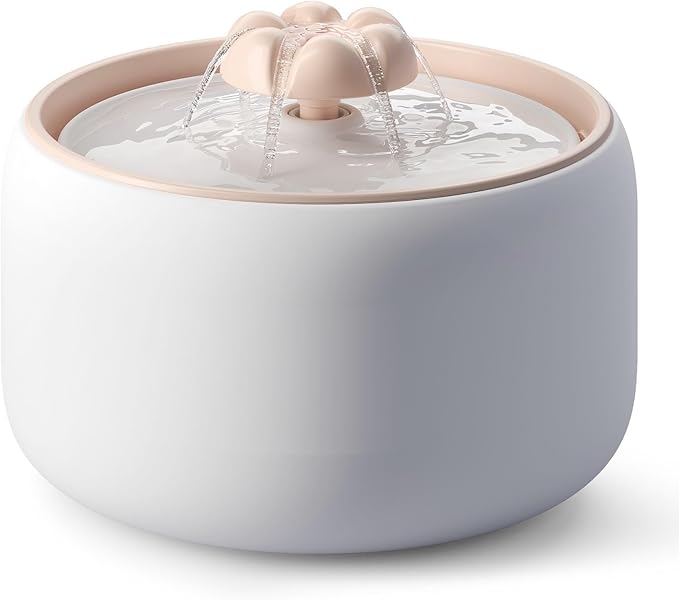 WOPET Ceramic Cat Water Fountain W03 Lite，3L/101oz Ceramic Pet Fountain，Automatic Water Fountain for Cats & Dogs, Fashion Cat Fountain with Ultra-Quiet Pump and Filter & Sponge White Orange