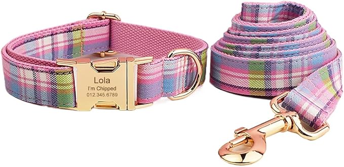 Custom Dog Collar with Names and Phone Number Engraved, Puppy Tags Personalized for Small Medium Large Pets (Colorful Plaid, S)