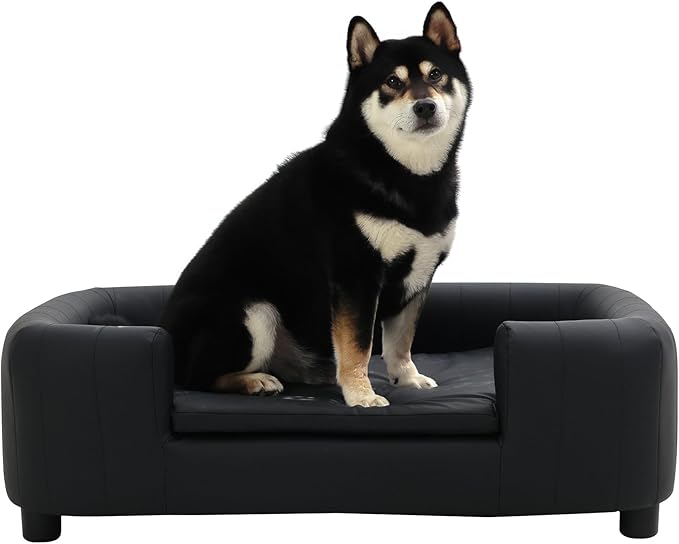 37-Inch Modern Pet Sofa with PU Scratch-Resistant Fabric and Adjustable Legs, Elevated Dog Couch for Small and Medium Dogs, Comfortable Dog Sofa Bed