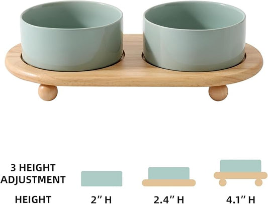 Havniva Ceramic Elevated Dog Bowls, Food and Water Bowls for Dogs, Puppy, Raised Dog Dish, Pet Feeder(6inch, 2 x Light Green + Stand)