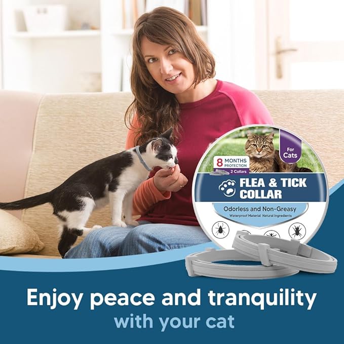 Flea Collar for Cats, Cat Flea and Tick Collars, Cat Flea Collars, Kitten Tick Collar, Adjustable 8 Months Protection (Pack of 2)