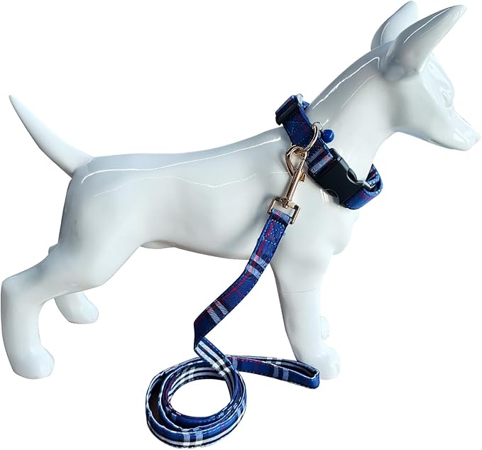 Cute Plaid Dog Collar Harness and Leash with Safety Buckle - Adjustable and No Pull Comfortable Dog Collars for Small Puppy, Stylish Durable Gift for Boy Girl Pets
