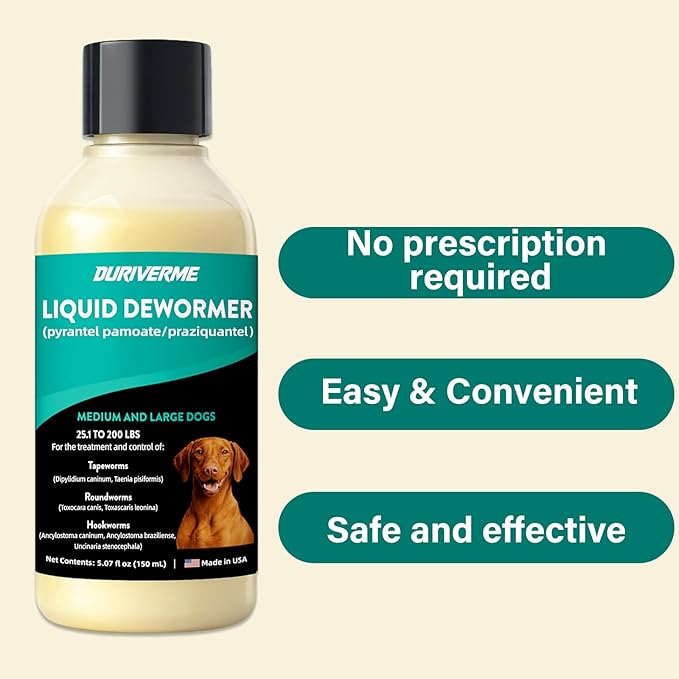Dewormer for Large Dogs - Pet Dewormer Liquid – Tapeworm, Roundworms & Hookworms - Worm Remover(25.1 to 200 lbs)