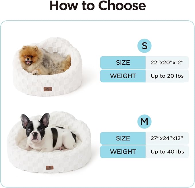 Joydeco Dog Bed for Small Dogs & Cats, Washable Cloud Pet Bed with Orthopedic Foam and Removable Checkered Plush Pad, Non-Slip Bottom for Indoor Puppies and Kittens, 27x24 Inch, White