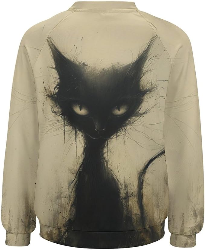 Biacolum Long Sleeve Shirts for Women Mid Century Retro Style Atomic Cat 3D Graphic Sweatshirts Fall Crewneck Pullover Top