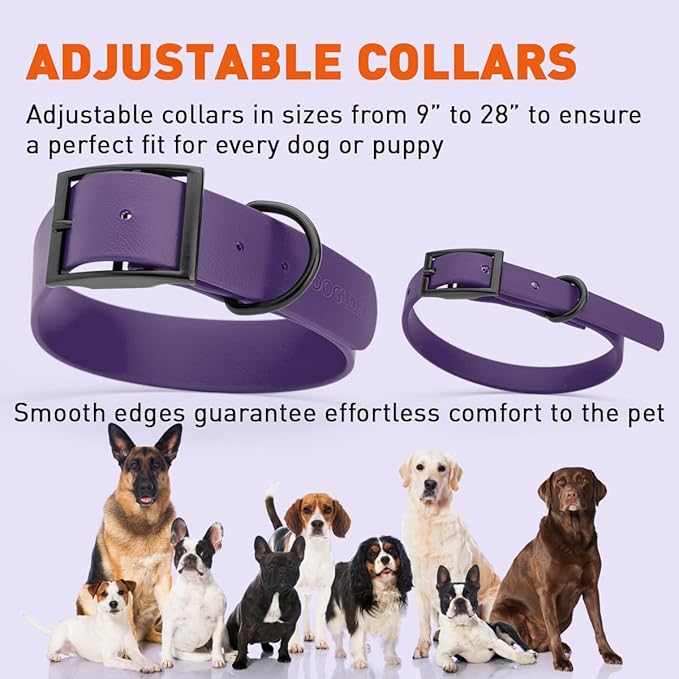 Dogline Biothane Coated Webbing Dog Collar with Black Metal Hardware: Durable Easy-Clean Everyday Collar for Dogs - Comfortable Adjustable Odor-Resistant Pet Collar, W1 x L22-25", Violet Purple