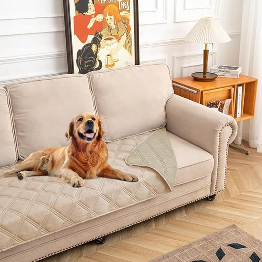 fuguitex Waterproof Dog Blanket Reversible for Small Dogs Resistant Leakproof Washable Couch Cushion Bed Protector Cover for Indoor Furniture Pet Friendly（30"*70",Beige+Khaki