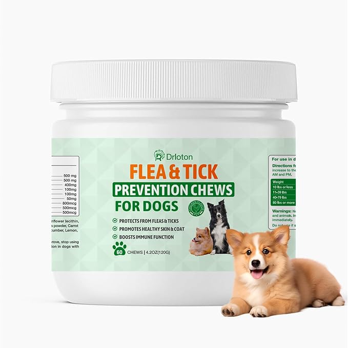 Flea and Tick Prevention for Dogs Chewables, Natural Dog Flea and Tick Treatment Chewable Supplement, 60 Chews (Pack of 1)