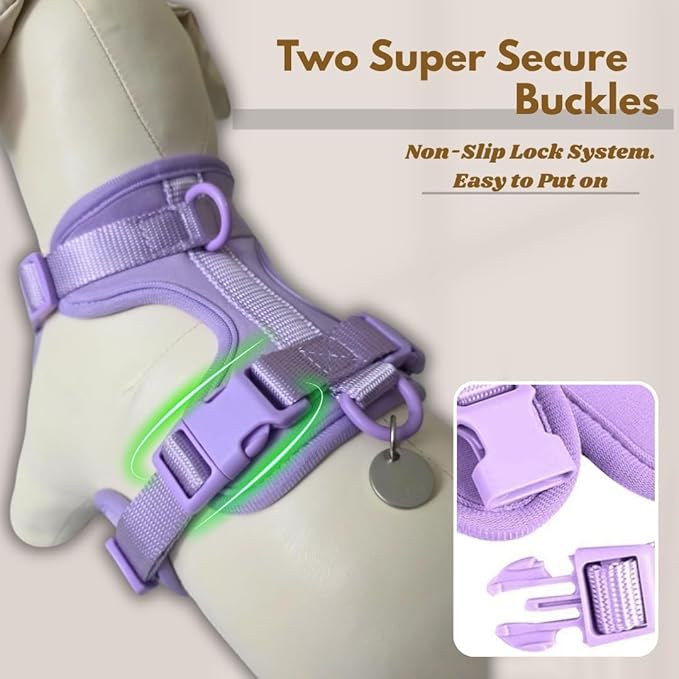 Dog Harness, No-Pull Pet Harness with 3 Leash Clips, Adjustable Soft Padded Dog Vest, Breathable Mesh Cushion for Small Medium Large Dogs (Purple, Medium (Neck:15"-19" Chest 22"-30"))