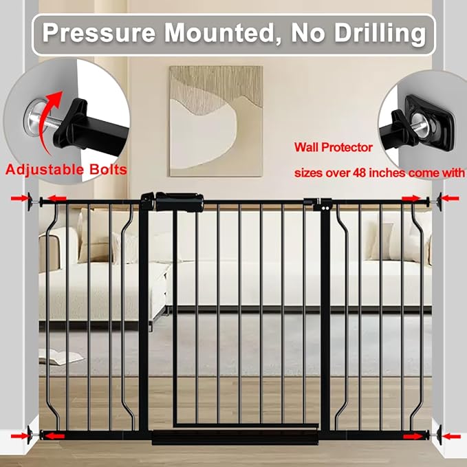 Fairy Baby Extra Wide Baby Gate Black 62-67 Inch Wide, Walk Through Pressure Mounted No Drill, Long and Large Tension Gate for Pet and Kids