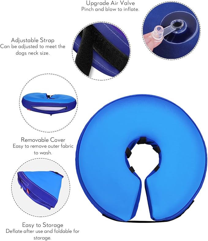 MIDOG Soft Inflatable Dog Cone,Donut E-Collar Alternative for After Surgery, Prevents Licking, Allowing Normal Eating & Vision,Comfortable Recovery Collar for Small Medium Large Dogs&Cats, DarkBlue-M