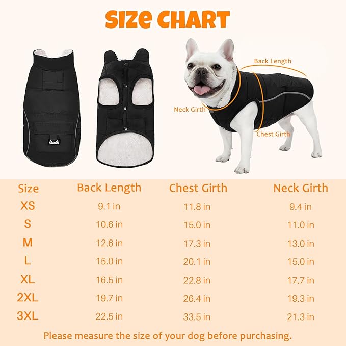 SlowTon Dog Coat - Warm Dog Winter Coat Waterproof, Reflective Winter Jacket with Pocket, Puppy Fleece Vest Pet Apparel Cold Weather Clothes for Small Medium Large Dogs Boy Girl (Black, M)