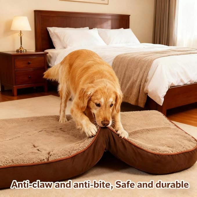 Dog Bed with Waterproof Inner Liner, Removable Cover, Egg Crate Foam Dog Beds, Easy to Clean，45×32Inch，Khaki