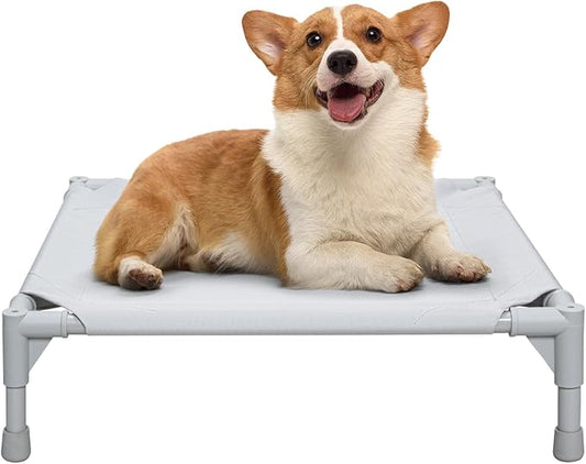 Love&go Elevated Dog Bed with Metal Frame, Cooling Raised Pet Cot for Dog and Cat (Small-18.5x18.5x5.5 inch, S - Grey Bed)