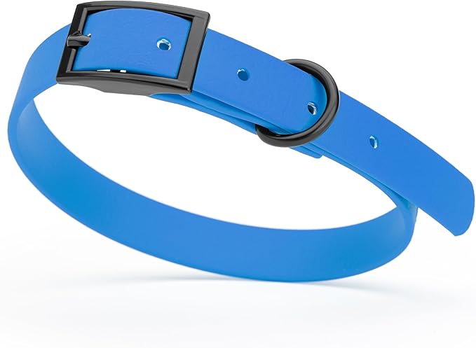 Dogline Biothane Coated Webbing Dog Collar with Black Metal Hardware: Durable Easy-Clean Everyday Collar for Dogs - Comfortable Adjustable Odor-Resistant Pet Collar, W5/8" x L12-15, Cerulean Blue