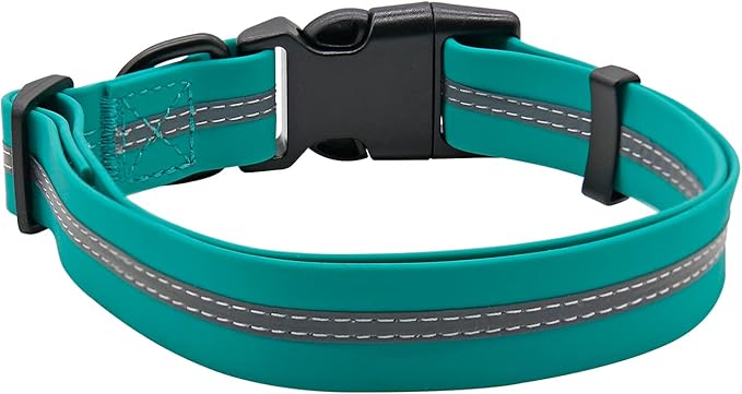 NIMBLE Dog Collar Waterproof Pet Collars Anti-Odor Durable Adjustable PVC & Polyester Soft with Reflective Cloth Stripe Basic Dog Collars S/M/L Sizes (Medium (11.81”-18.5”inches), Emerald Green)