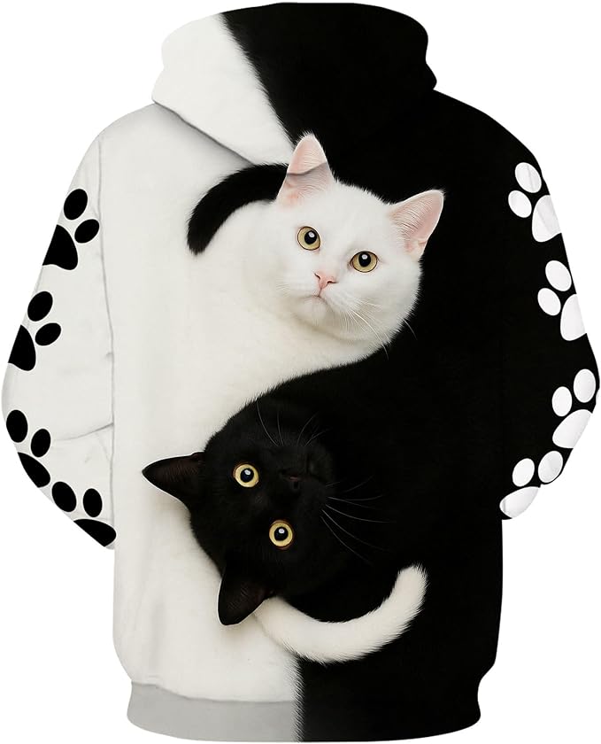 Blissboy Novelty Long Sleeve Hoodie Funny Cat Print Sweatshirts