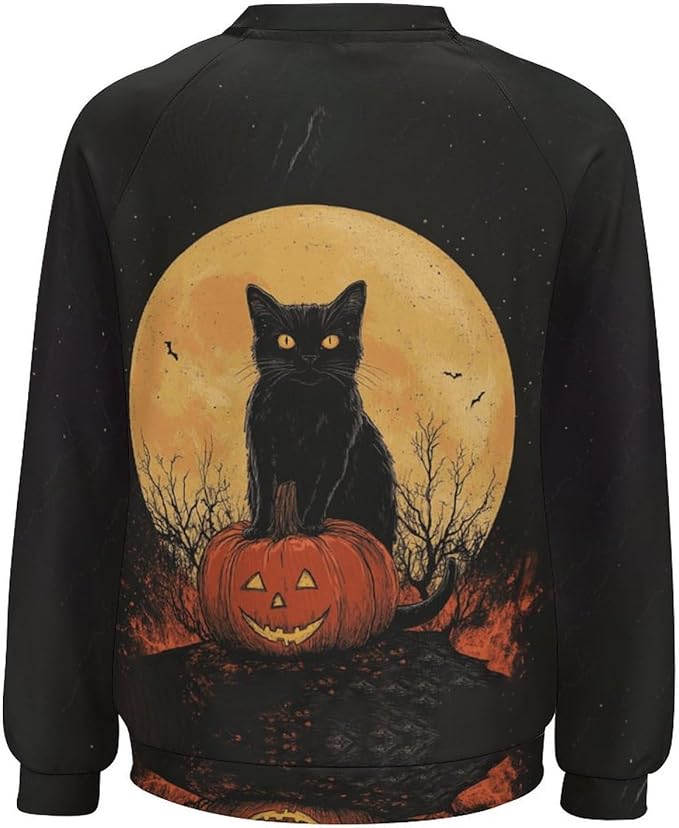 Womens novelty funny cat printed crewneck sweatshirt casual loose long sleeve graphic pullover sweatshirts tops