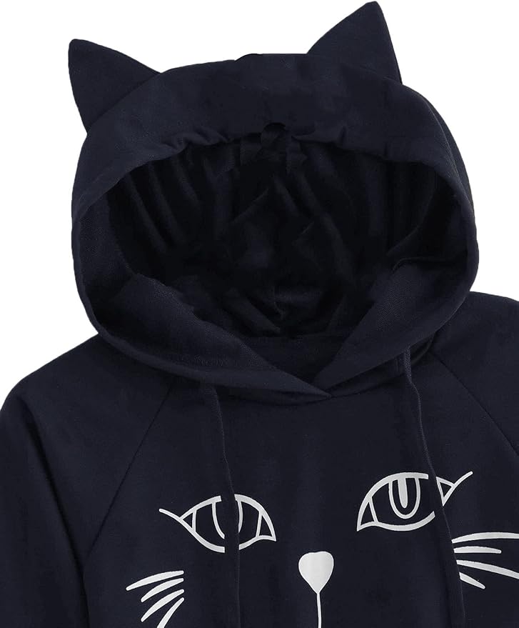 SweatyRocks Women's Long Sleeve Hoodie Crop Top Cat Print Sweatshirt