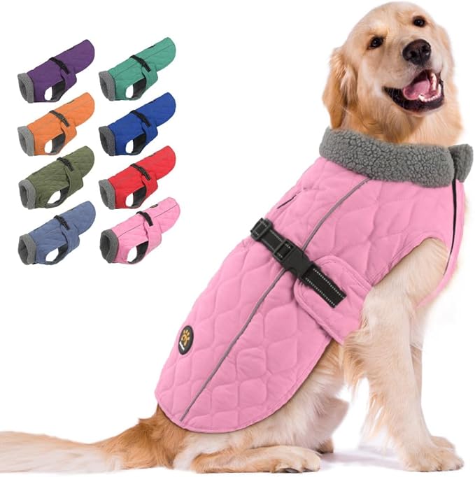 Dog Coats for Cold Weather, Fleece Lining Small/Medium/Large Dog Jackets for Winter, Reflective Adjustable Doggie Winter Clothes for X-Large Dogs, Pink XL