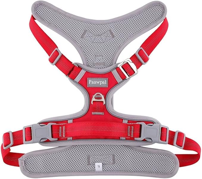 Adjustable Dog Harness - No Pull, Reflective, Soft Padded for Small, Medium, Large Dogs - Includes Leash Red M