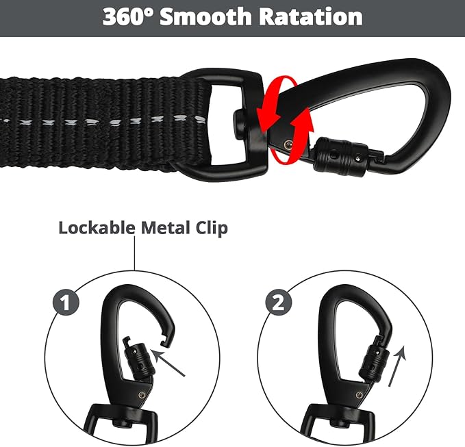 Long Dog Leash 15 FT: Heavy Duty Rope Leashes for Dogs Training with Swivel Lockable Hook Reflective Threads Bungee and Padded Handle - Dog Lead for Large Small Medium Dogs Outside Walking Hiking