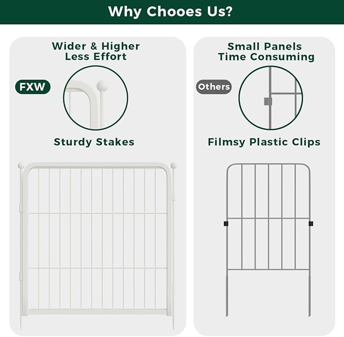 FXW Garden Fence Outdoor for The Yard – 24in(H) x 91.3ft(L) Heavy Duty Metal Animal Barrier for Dog and Rabbit, Decorative Dog Fence, 48 Panels, White