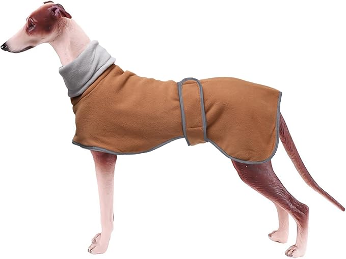 Geyecete Greyhound Cosy Fleece Jumper,Dog Winter Coat with Warm Fleece Lining,Outdoor Dog Apparel with Adjustable Bands for Medium,Large Dog-Brown-L