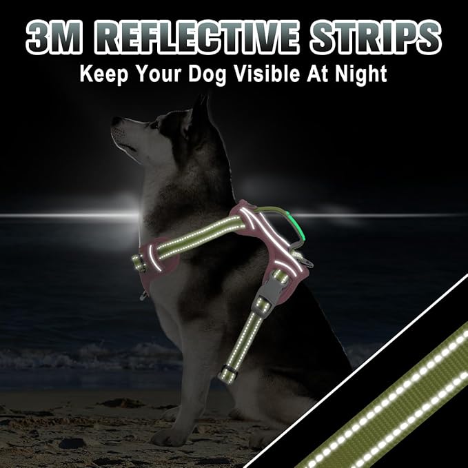 BARKBAY No Pull Dog Harness Large Reflective Dog Harness with Front Clip and Easy Control Handle for Walking Training Running with ID tag Pocket(Baby Pink & Sunlight,L)